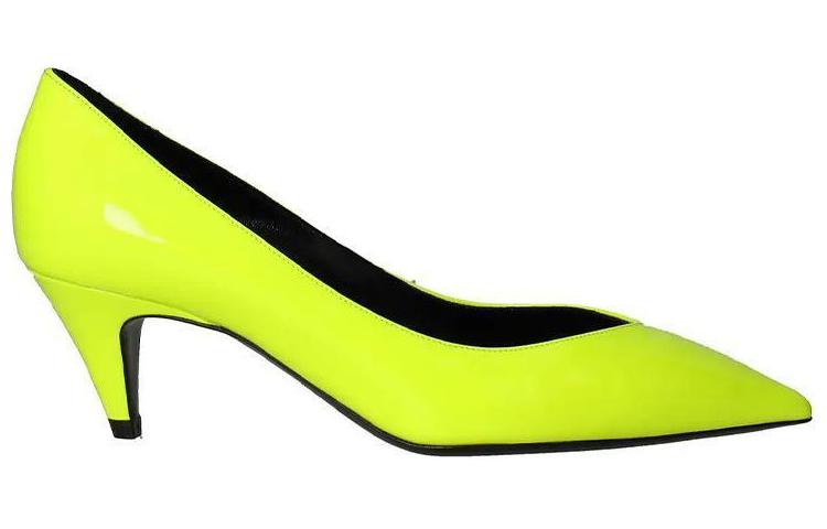 Order (W) Saint Laurent Sepatu Hak Tinggi Kulit Paten 'Fluorescent Kuning' 5865441F0007204