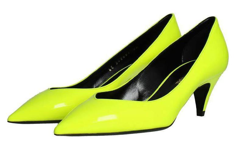 Lookbook (W) Saint Laurent Sepatu Hak Tinggi Kulit Paten 'Fluorescent Kuning' 5865441F0007204