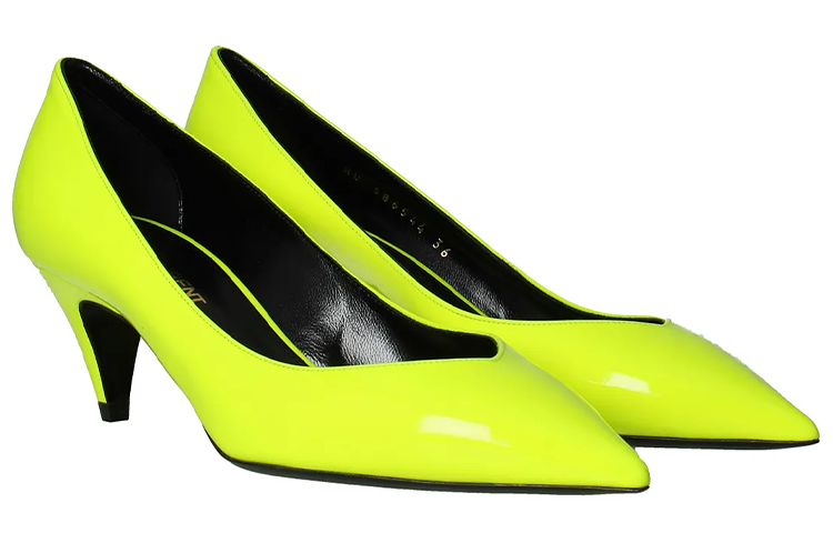 Shop (W) Saint Laurent Sepatu Hak Tinggi Kulit Paten 'Fluorescent Kuning' 5865441F0007204