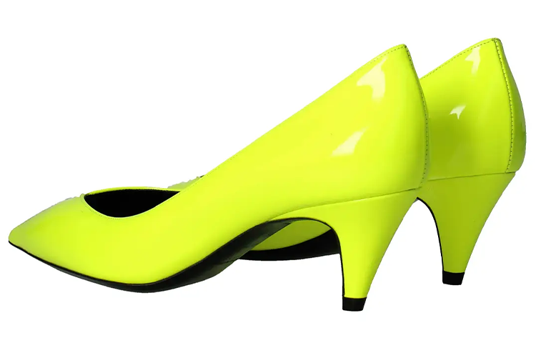 Purchase (W) Saint Laurent Sepatu Hak Tinggi Kulit Paten 'Fluorescent Kuning' 5865441F0007204