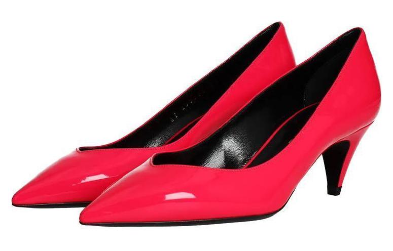 Lookbook (W) Saint Laurent Sepatu Heels Kulit Berkilau 'Pink' 5865441F0005616