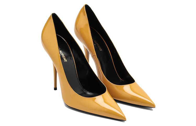 Order (W) Saint Laurent Kulit Berkilat Tumit Tinggi Runcing Stiletto 'Kuning' 711262AABNA7020