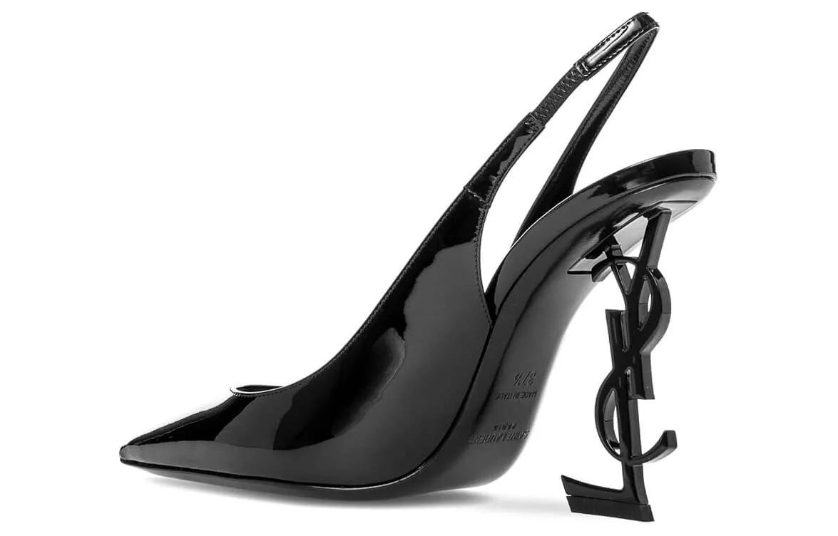 Shop (W) Saint Laurent Hak Tinggi Kulit Hitam Berkilau Tumit Runcing 6301070NPVV1000