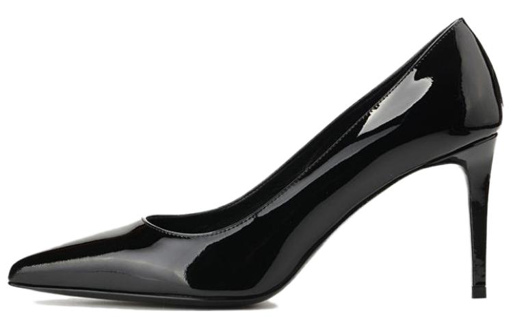 Buy SAINT LAURENT 鍍漆皮 尖頭套腳 細跟 高跟鞋 8cm 女款 黑色