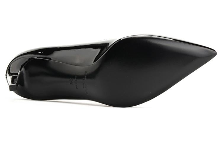 Shop SAINT LAURENT 鍍漆皮 尖頭套腳 細跟 高跟鞋 8cm 女款 黑色
