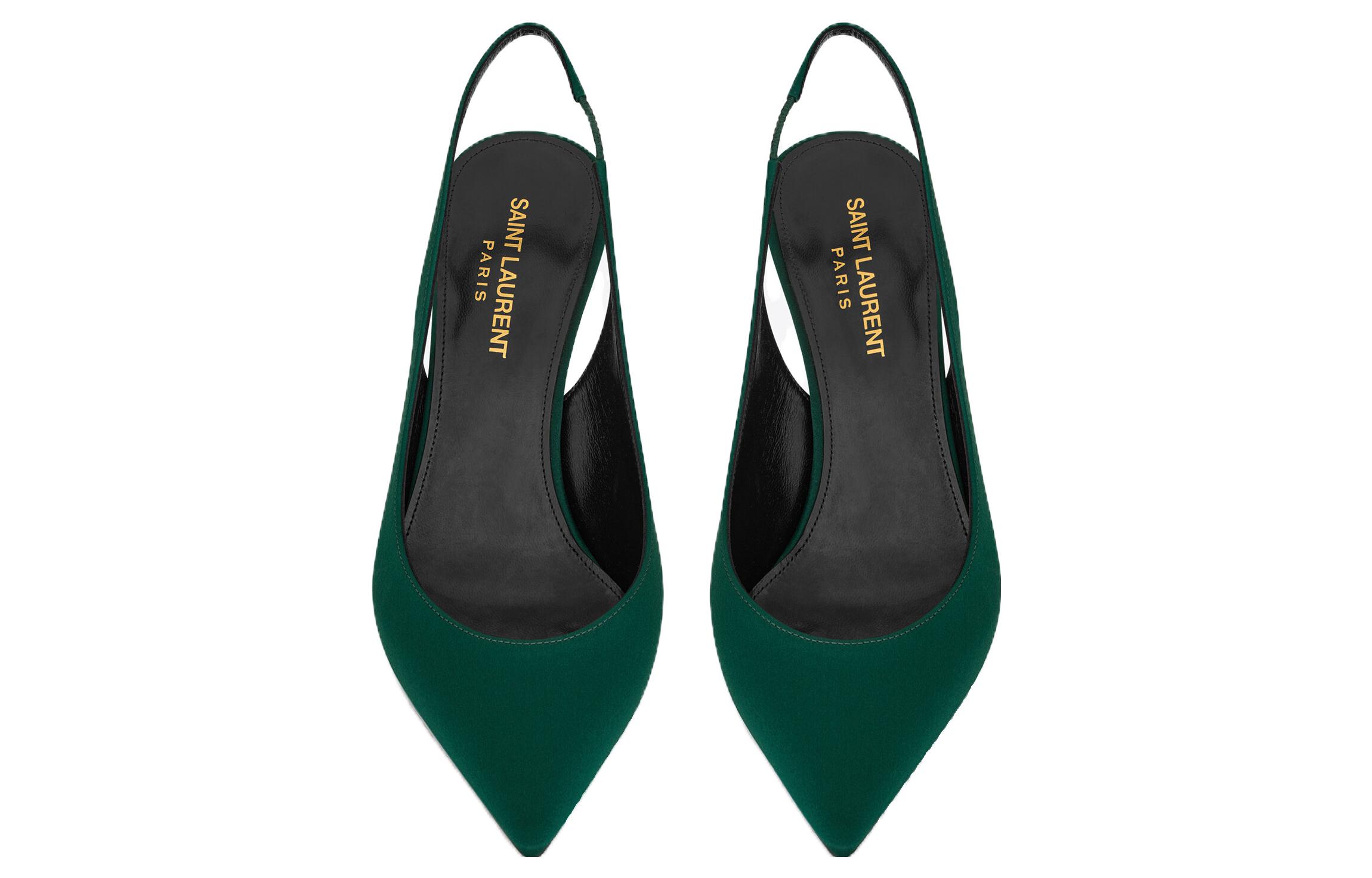 Lookbook (W) Saint Laurent Kasut Tumit Tinggi Hujung Runcing 'Hijau' 7468711UU003020