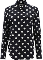 (Women) SAINT LAURENT Polka Dot Print Point Collar Long Sleeve Shirt Women Black 601613Y535V1082 (Women) SAINT LAURENT Polka Dot Print Point Collar Long Sleeve Shirt Women Black 601613Y535V1082