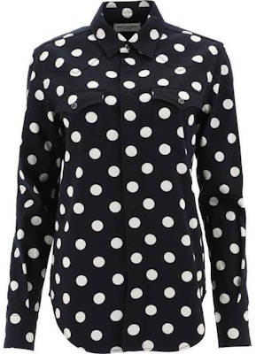 (Women) SAINT LAURENT Polka Dot Print Point Collar Long Sleeve Shirt Women Black 601613Y535V1082 Buy (Women) SAINT LAURENT Polka Dot Print Point Collar Long Sleeve Shirt Women Black 601613Y535V1082