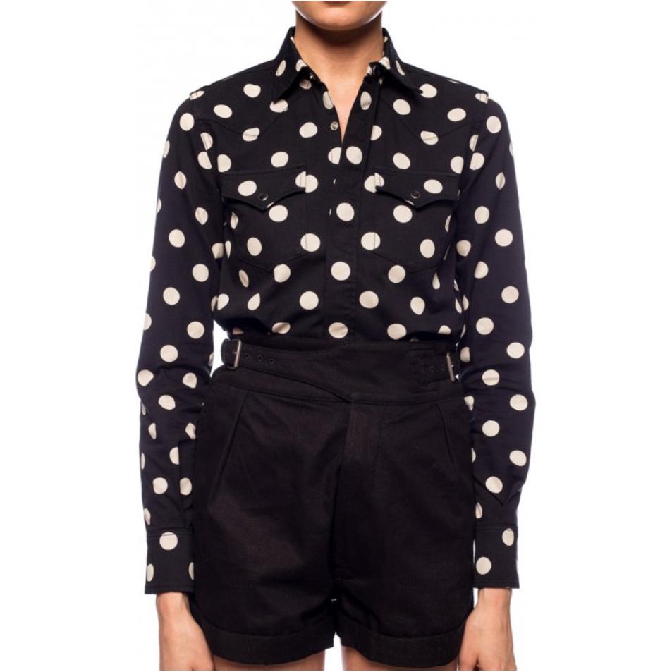 Shop (W) SAINT LAURENT 黑色波點印花尖領長袖襯衫 女士 601613Y535V1082