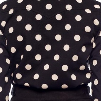 (Women) SAINT LAURENT Polka Dot Print Point Collar Long Sleeve Shirt Women Black 601613Y535V1082 Sizing (Women) SAINT LAURENT Polka Dot Print Point Collar Long Sleeve Shirt Women Black 601613Y535V1082