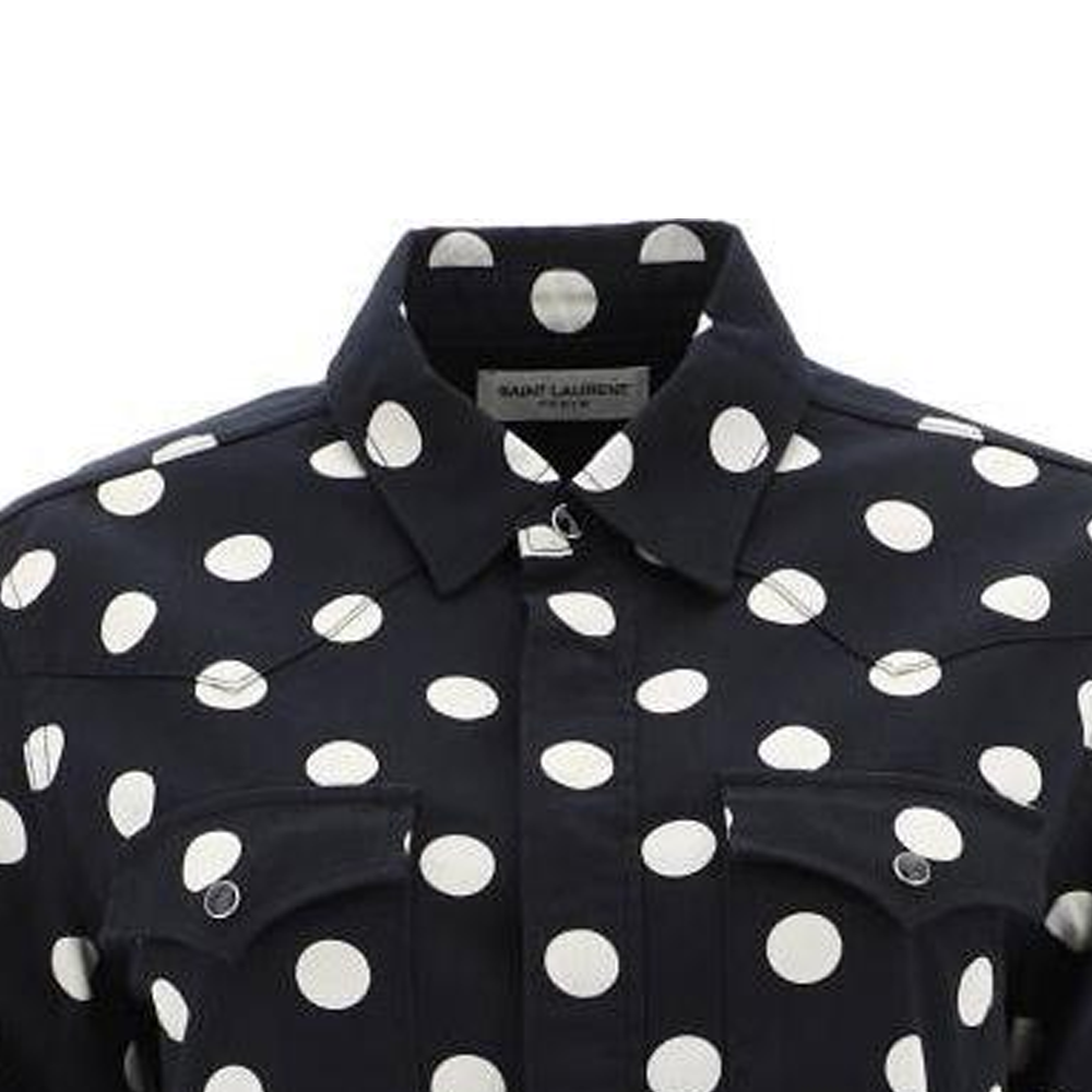 Cheap (W) SAINT LAURENT 黑色波點印花尖領長袖襯衫 女士 601613Y535V1082