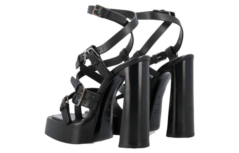 Shop (W) サンローラン レザーコンフォートサンダル (黒) 731334DWE001000