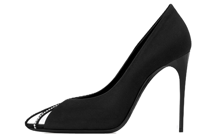 (Women) Saint Laurent Satin 11cm 'Black' 'Crystal-Studded Stiletto' 7421719QN0A1066