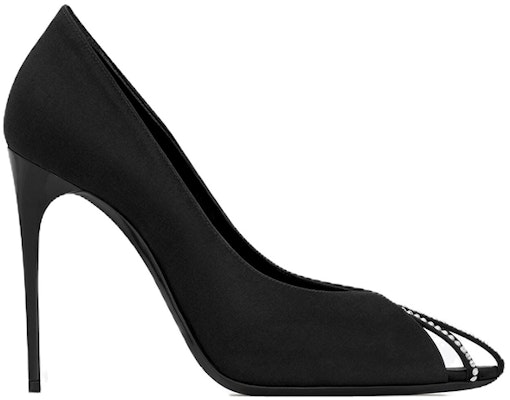 (W) Saint Laurent Satin 11cm 'Hitam' 'Stiletto Berhias Kristal' 7421719QN0A1066 Order (W) Saint Laurent Satin 11cm 'Hitam' 'Stiletto Berhias Kristal' 7421719QN0A1066