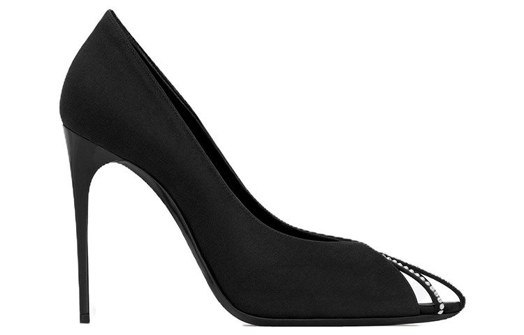 Order (W) Saint Laurent Satén 11cm 'Negro' 'Tacón de Aguja con Cristales' 7421719QN0A1066