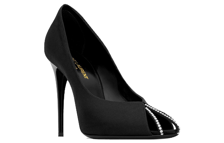 Lookbook (W) Saint Laurent Satin 11cm 'Hitam' 'Stiletto Berhias Kristal' 7421719QN0A1066