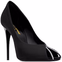 Lookbook (W) Saint Laurent Satin 11cm 'Hitam' 'Stiletto Berhias Kristal' 7421719QN0A1066
