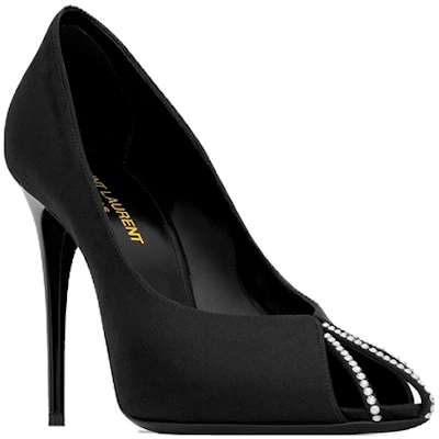(W) Saint Laurent Satin 11cm 'Hitam' 'Stiletto Berhias Kristal' 7421719QN0A1066 Lookbook (W) Saint Laurent Satin 11cm 'Hitam' 'Stiletto Berhias Kristal' 7421719QN0A1066