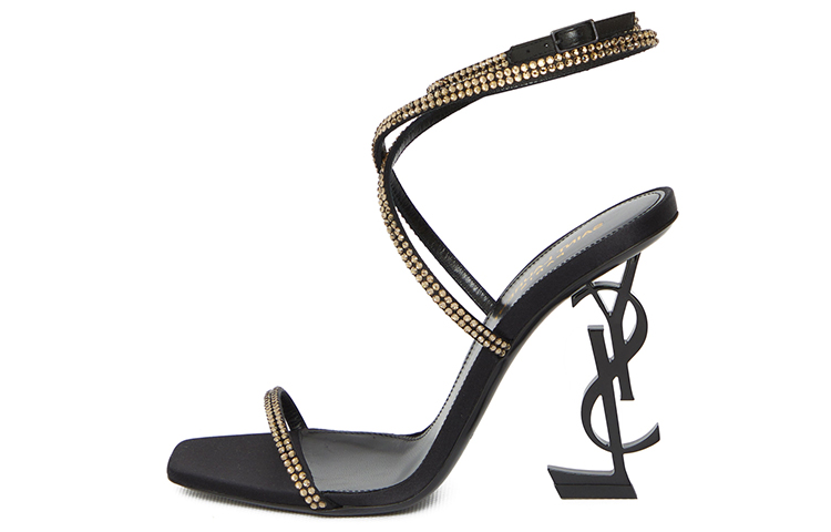 (Women) Saint Laurent Satin Leather Sandals 'Black Crystal' 7323391UUAV1064