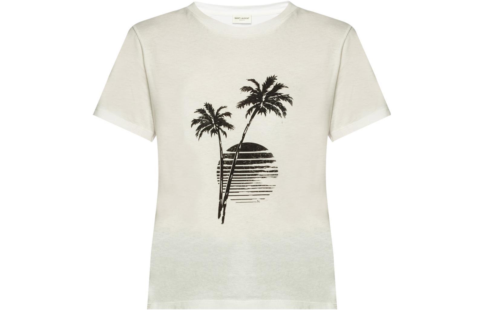 (Women) SAINT LAURENT Scenic Print White Crewneck T-Shirt -  Classic Tee 529848-YB2VZ-9744
