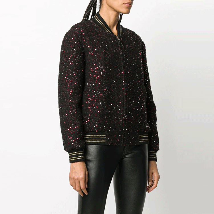 (Women) SAINT LAURENT Sequin Aviator Jacket Women’s Black 612289Y857V1091 圖 4