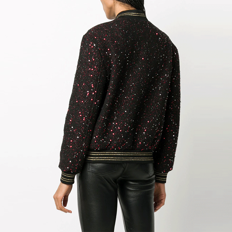 (Women) SAINT LAURENT Sequin Aviator Jacket Women’s Black 612289Y857V1091 圖 5