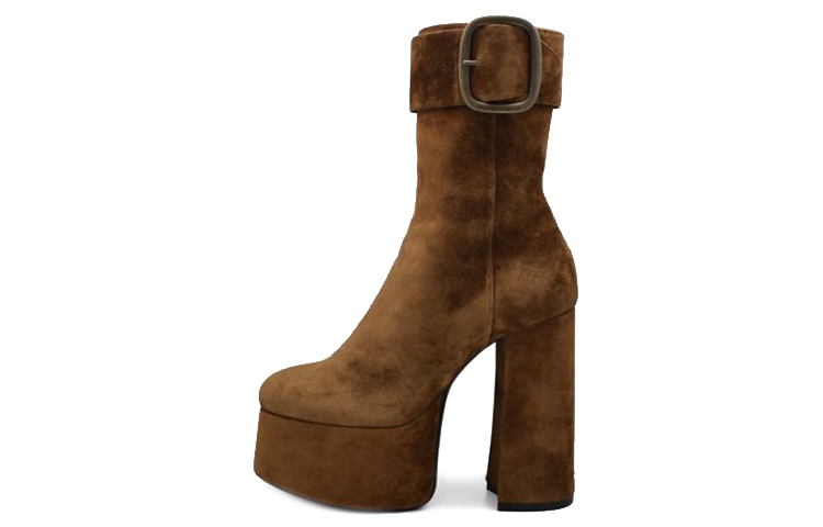 (W) Saint Laurent Short Boot 'Velvet Buckle Brown'