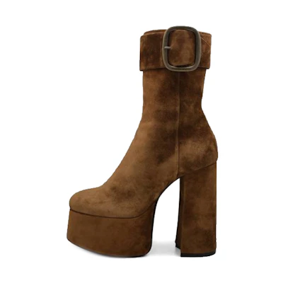 (W) Saint Laurent Short Boot 'Velvet Buckle Brown'