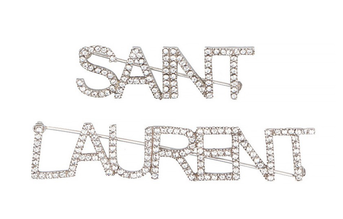 (Women) SAINT LAURENT Silver Brass Brooch with Logo and Sequin Pin Design. 586493Y15268368