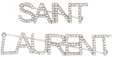 (Women) SAINT LAURENT Silver Brass Brooch with Logo and Sequin Pin Design. 586493Y15268368 (Women) SAINT LAURENT Silver Brass Brooch with Logo and Sequin Pin Design. 586493Y15268368