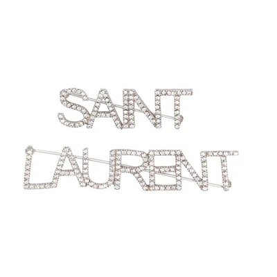 (Women) SAINT LAURENT Silver Brass Brooch with Logo and Sequin Pin Design. 586493Y15268368