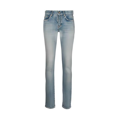 (Women) SAINT LAURENT Slim Fit Solid Blue Denim Jeans 578939YC5074503