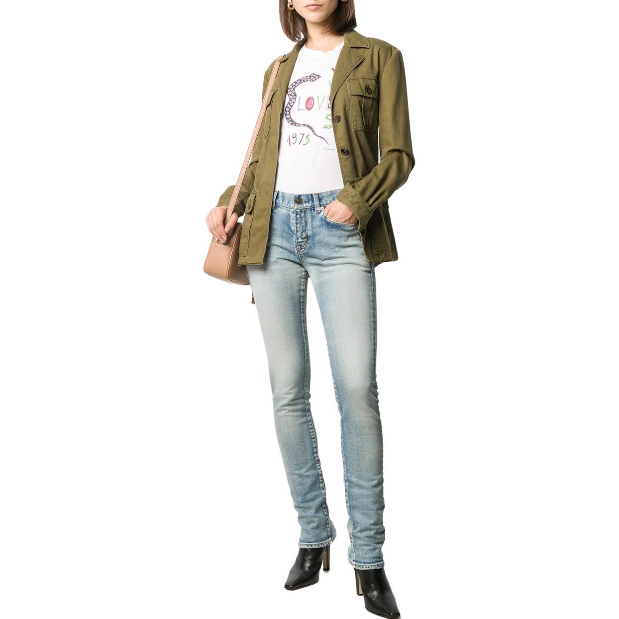 Lookbook (Women) SAINT LAURENT Slim Fit Solid Blue Denim Jeans 578939YC5074503