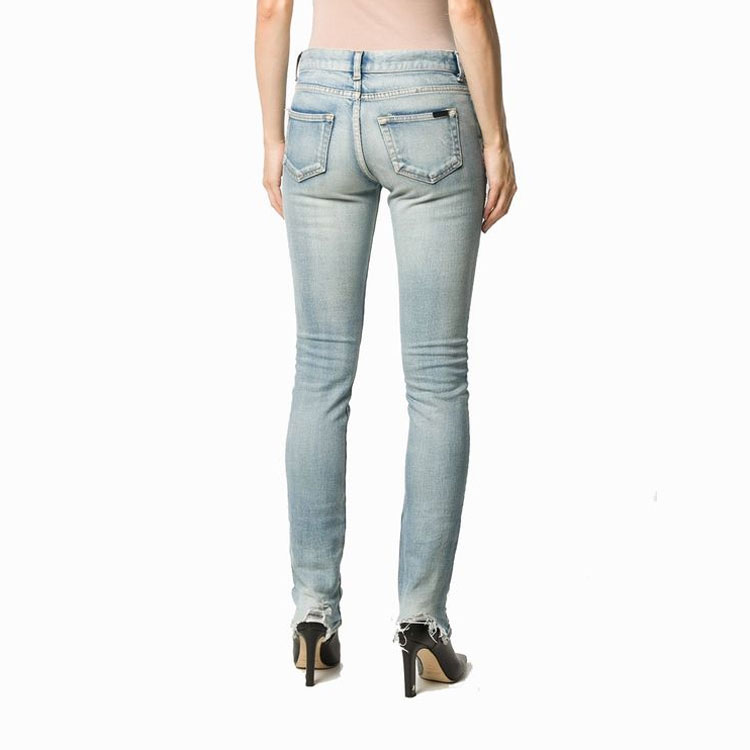 Shop (Women) SAINT LAURENT Slim Fit Solid Blue Denim Jeans 578939YC5074503