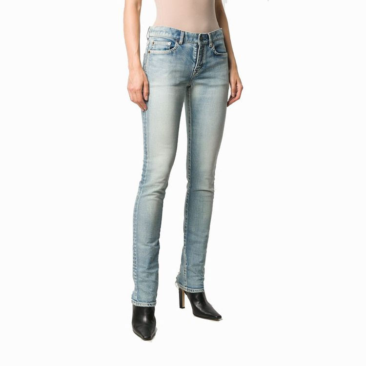 Purchase (Women) SAINT LAURENT Slim Fit Solid Blue Denim Jeans 578939YC5074503