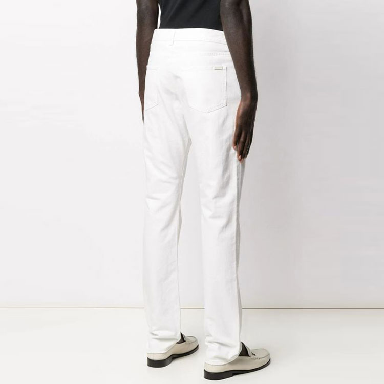 Purchase (Women) SAINT LAURENT Slim Fit White Jeans with Zipper Side Pockets. 597052YR8889001