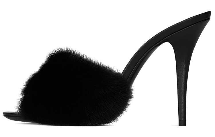 Buy (W) Saint Laurent Glattleder und Nerzpelz High-Heel Fashion Slide ''Schwarz'' 650762E0E001000