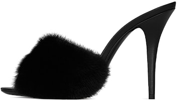 (Women) Saint Laurent Smooth Leather and Mink Fur High-Heeled Fashion Slide 'Black' 650762E0E001000 (Women) Saint Laurent Smooth Leather and Mink Fur High-Heeled Fashion Slide 'Black' 650762E0E001000