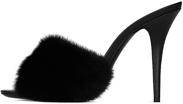 (Women) Saint Laurent Smooth Leather and Mink Fur High-Heeled Fashion Slide 'Black' 650762E0E001000 Buy (Women) Saint Laurent Smooth Leather and Mink Fur High-Heeled Fashion Slide 'Black' 650762E0E001000