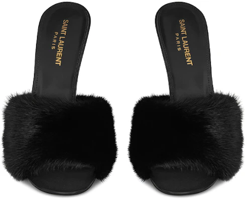 (W) Saint Laurent Glattleder und Nerzpelz High-Heel Fashion Slide ''Schwarz'' 650762E0E001000 Shop (W) Saint Laurent Glattleder und Nerzpelz High-Heel Fashion Slide ''Schwarz'' 650762E0E001000