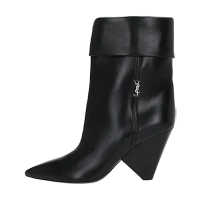 (W) Saint Laurent Smooth Leather Boots 'Silver Logo Black'