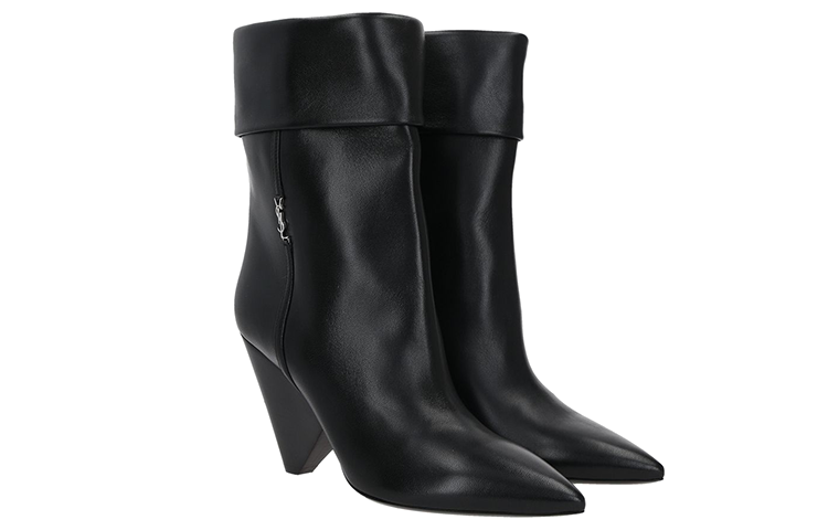 Order (W) 생 로랑 실버로고 블랙 가죽 부츠 (Saeng Loreng Silbeorlogo Beullaek Gajuk Buteu) 678534AAABA1000