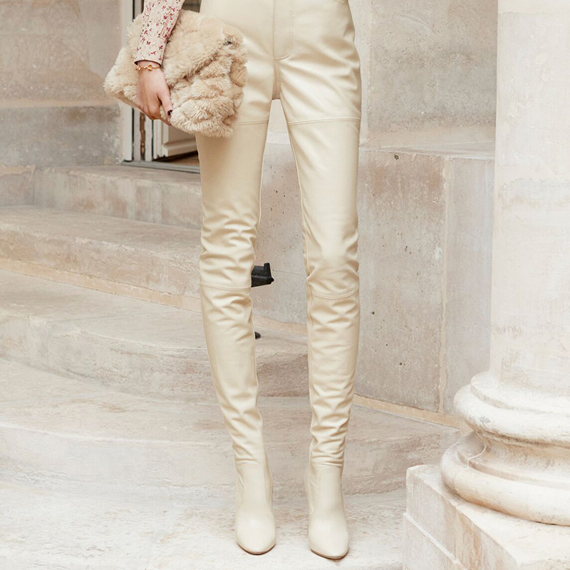 Shop (W) 생 로랑 화이트 가죽 하이탑 부츠 (Saeng Loreng hwaiteu gaju haitopeu butseu) 6675961Y8001543