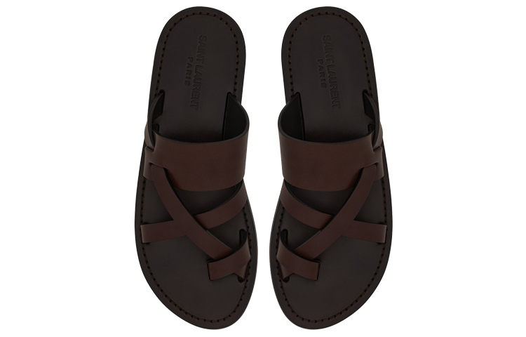 Shop (W) サンローラン ブラウンレザーサンダル 671898DWE006023