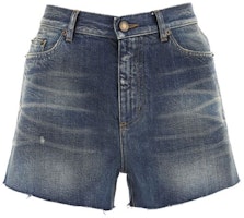 (Women) SAINT LAURENT Solid Denim Shorts Blue 597005YF9704406 (Women) SAINT LAURENT Solid Denim Shorts Blue 597005YF9704406