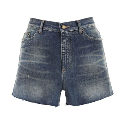 (Women) SAINT LAURENT Solid Denim Shorts Blue 597005YF9704406