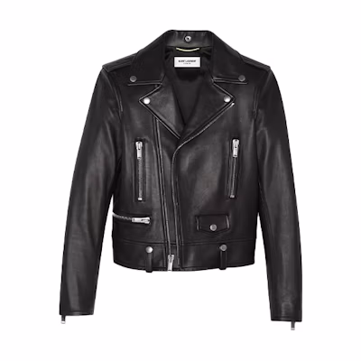 (Women) SAINT LAURENT SS21 Black Leather Biker Jacket with Triple Pockets 481862Y5YA21000