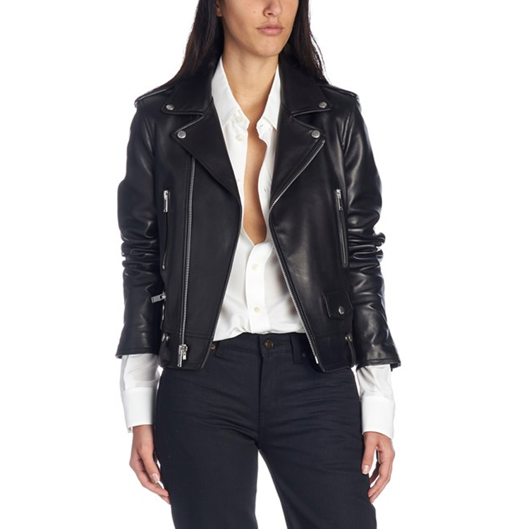 Shop (W) Chaqueta de Cuero Negra SAINT LAURENT SS21 con Tres Bolsillos tipo Biker. 481862Y5YA21000