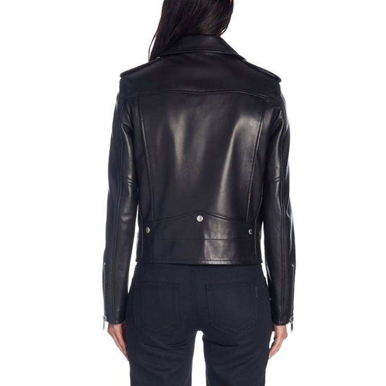 Purchase (W) Chaqueta de Cuero Negra SAINT LAURENT SS21 con Tres Bolsillos tipo Biker. 481862Y5YA21000