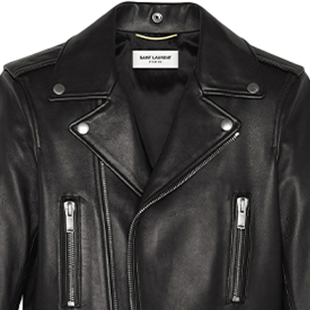 Sizing (W) Chaqueta de Cuero Negra SAINT LAURENT SS21 con Tres Bolsillos tipo Biker. 481862Y5YA21000